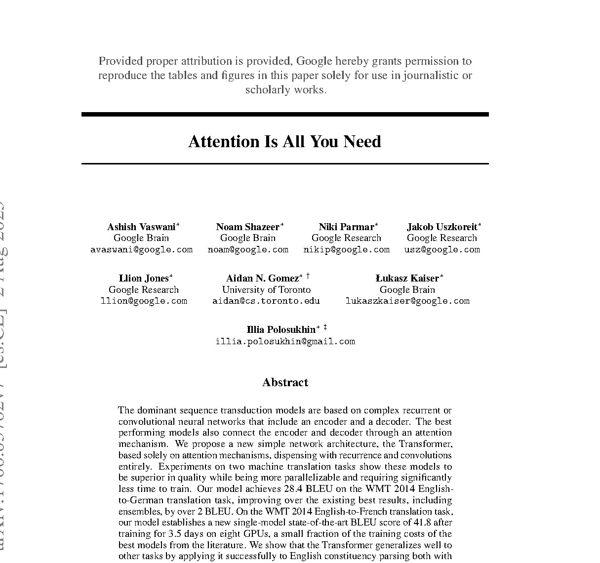 First page of the paper Attention Is All You Need