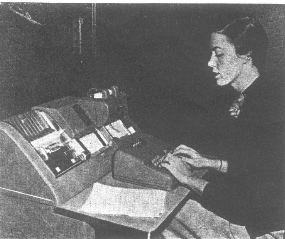 An operator punching Russian sentences onto cards at the 1954 Georgetown-IBM demonstration